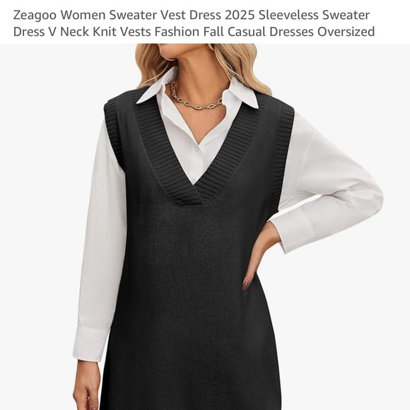 Zeagoo Black V-Neck Sleeveless Sweater Vest - Picture 1 of 5